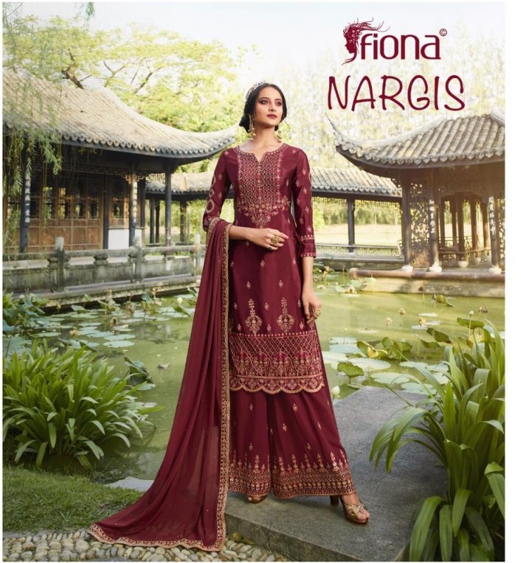 Fiona Nargish Chinnon With Embroidery And Handwork Dress Mat...