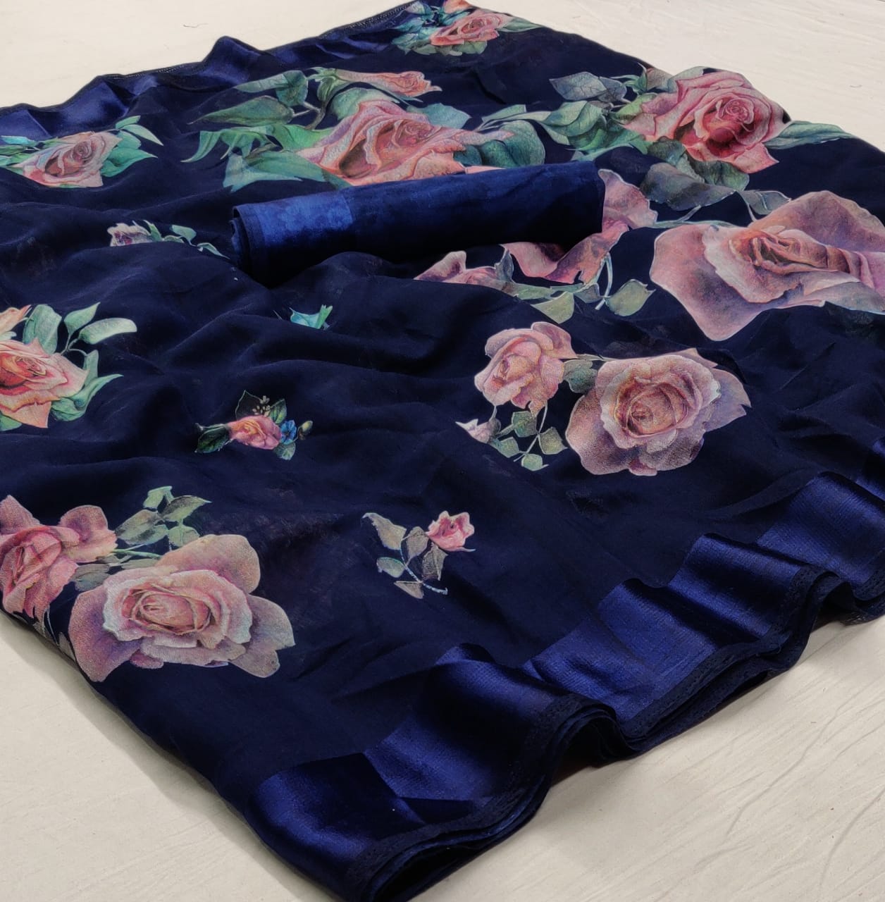 Flory Silk Designer Floral Printed Soft Linen Silk Sarees Co...