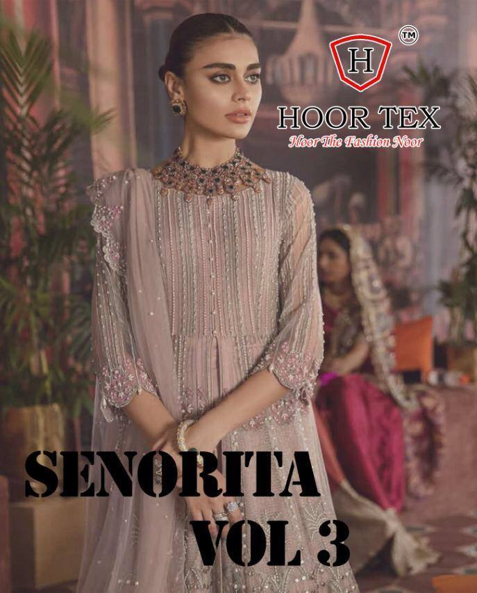 Hoor Tex Senorita Vol 3 Net With Work Dress Material At Whol...