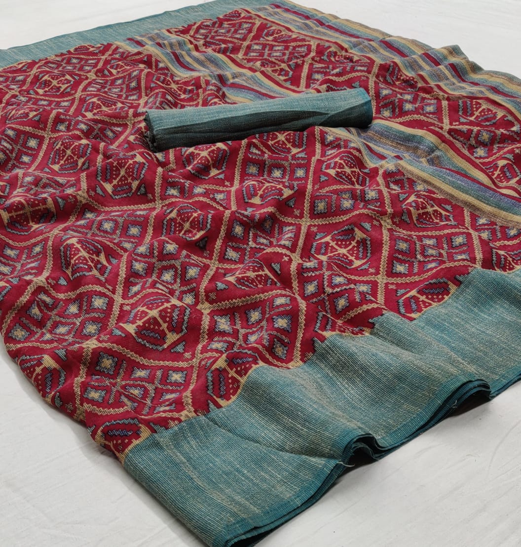 Jaichitra Chanda Printed Pure Linen Silk Sarees Collection A...