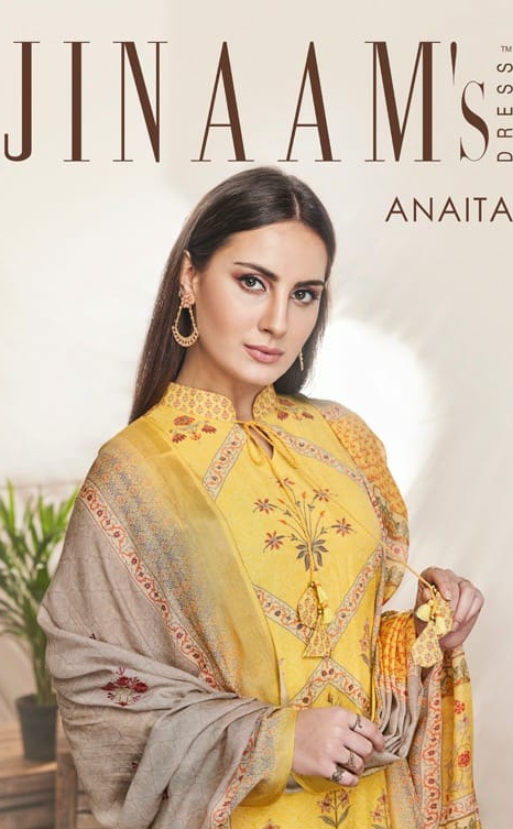 Jinaam Anaita Cotton Silk With Stone Work Dress Material At ...