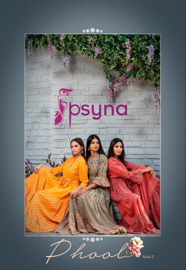 Psyna Phool Vol 2 Cotton Slub Printed Long Gown Style Kurtis...