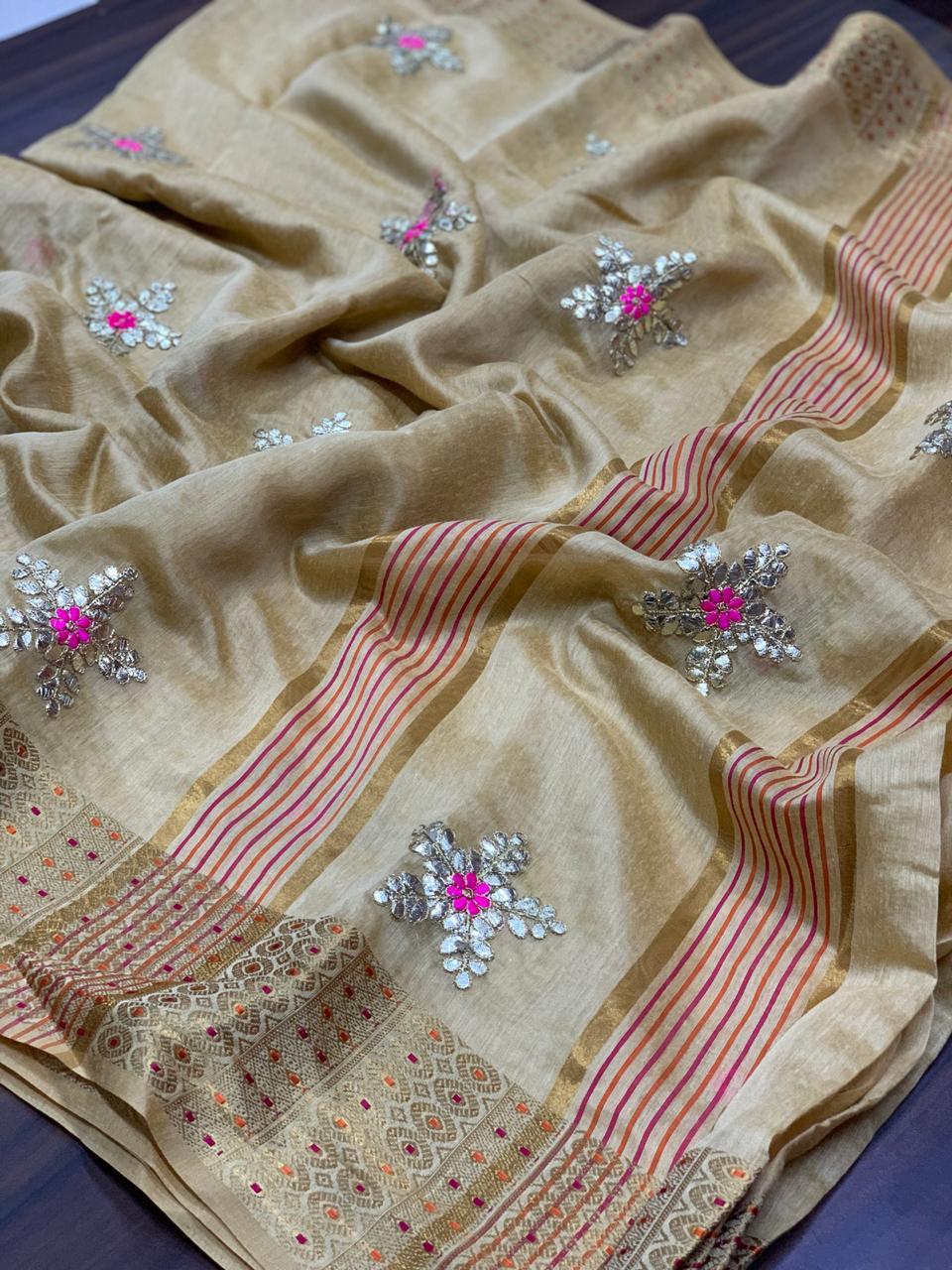 Latest Soft Cotton With Gota Patti Work Sarees Collection At...