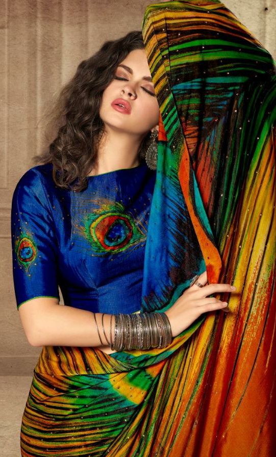 Vastreeni Iconic Linen Satin Printed Regular Wear Sarees Col...