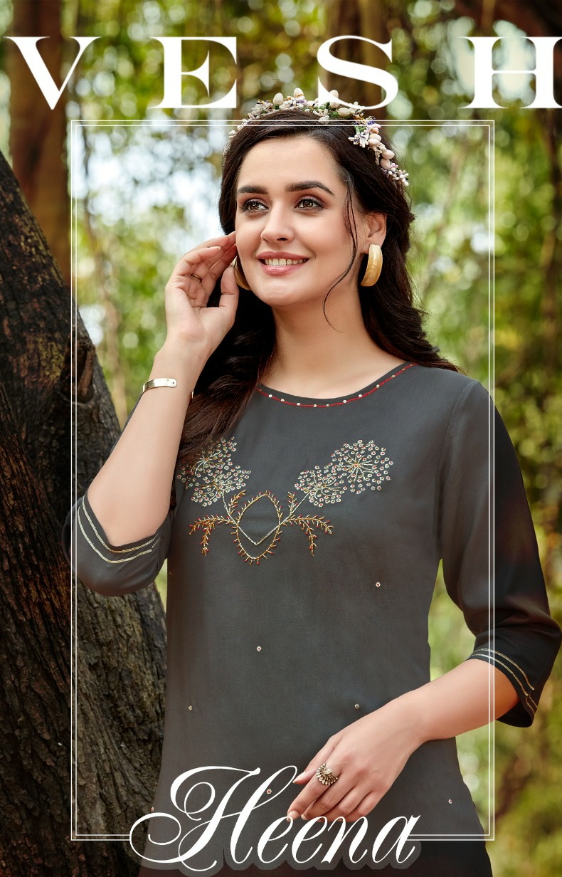 Vesh Heena Rayon Embroidery With Handwork Readymade Top With...