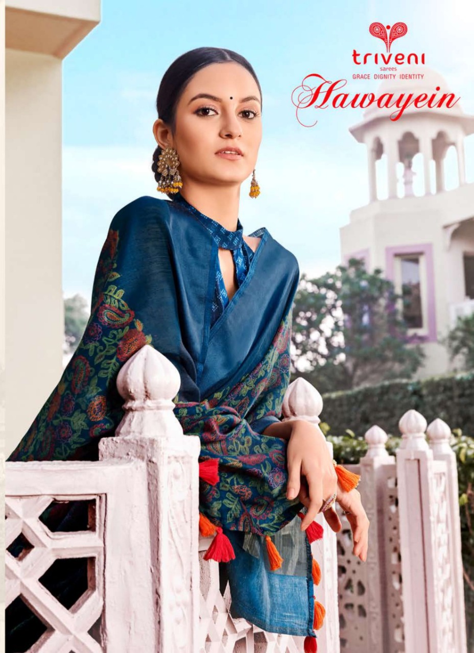 Triveni Hawayein Printed Linen Cotton Sarees Collection At W...