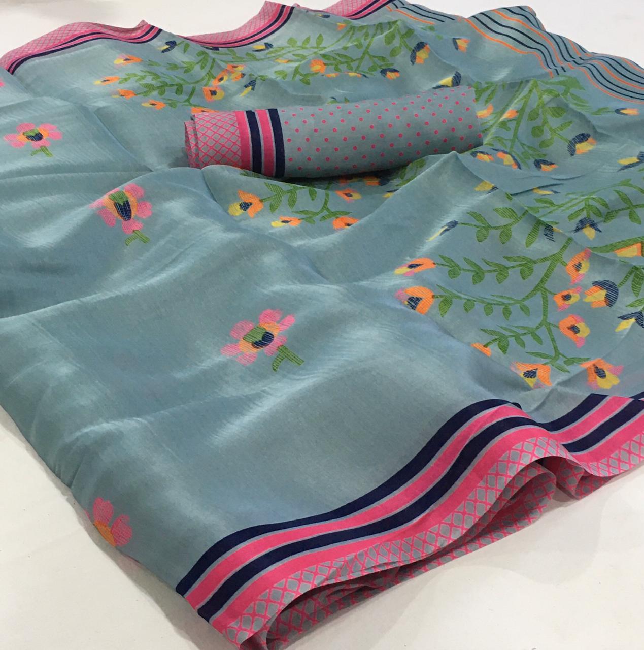 Lt Fabrics Swarna Printed Linen Crepe Silk Sarees Collection...