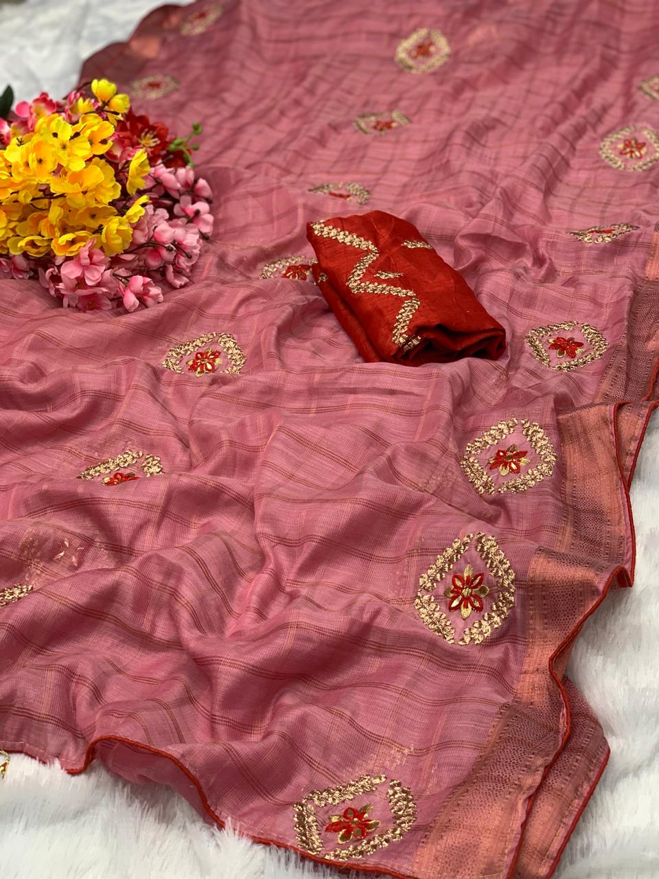 Latest Check Cotton Silk Saree At Wholesale Rate