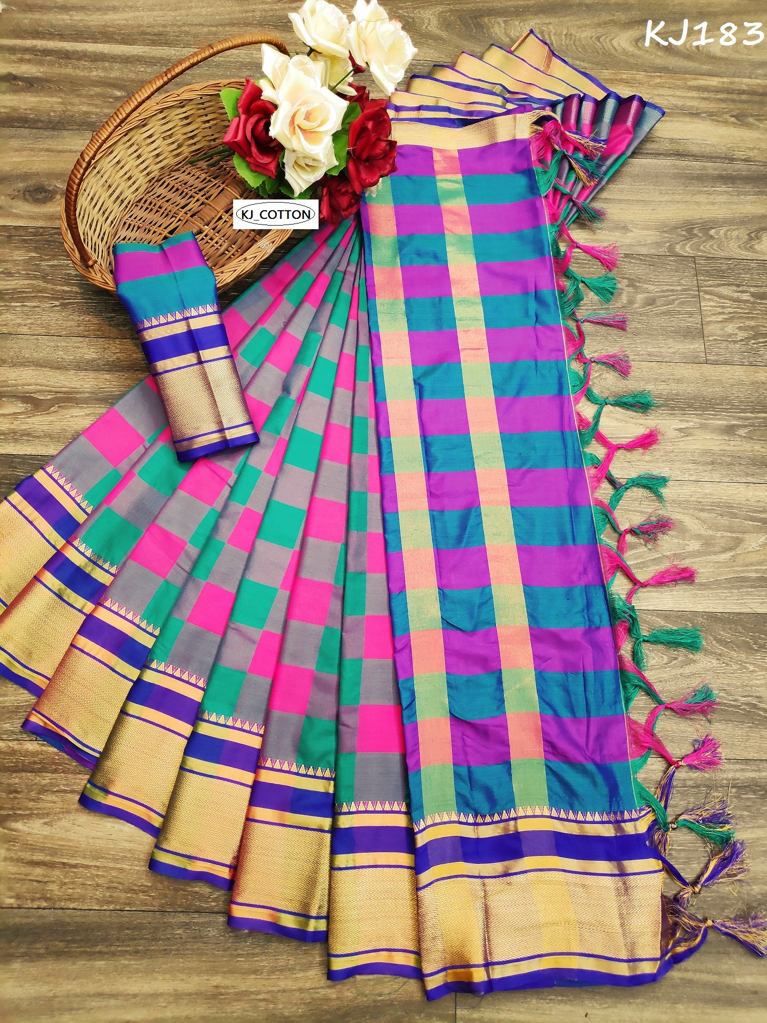 Soft Cotton Silk Checks Sarees New Collection At Wholesale R...