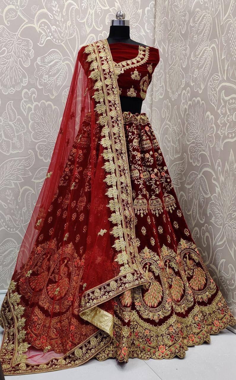 Heavy Designer Pure Velvet With Heavy Embroidery Work Bridal...