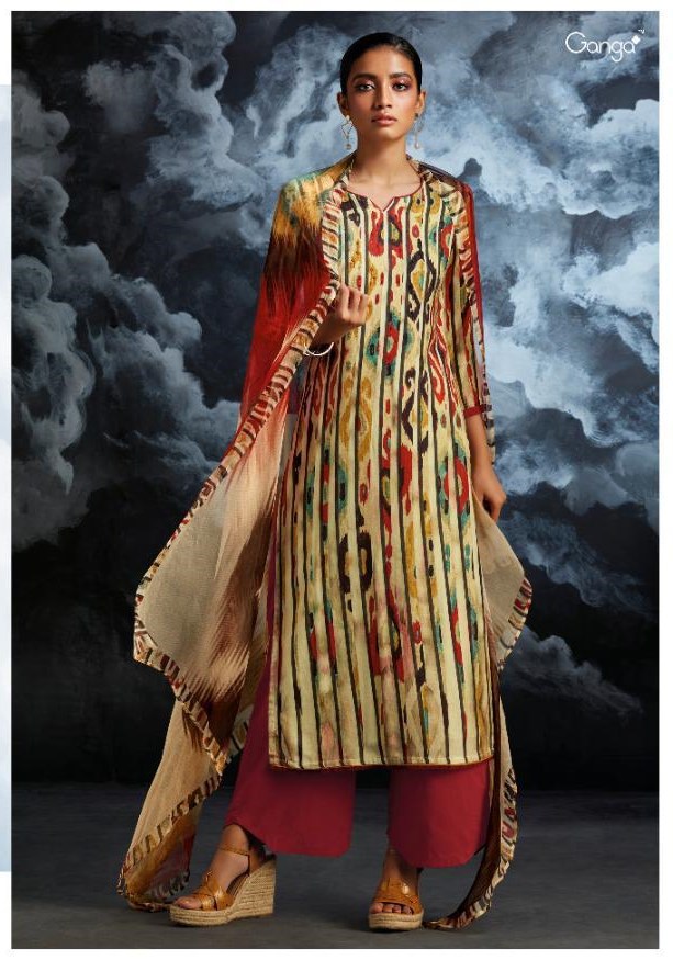 Ganga Myna Printed Silky Cotton Satin With Handwork And Diam...