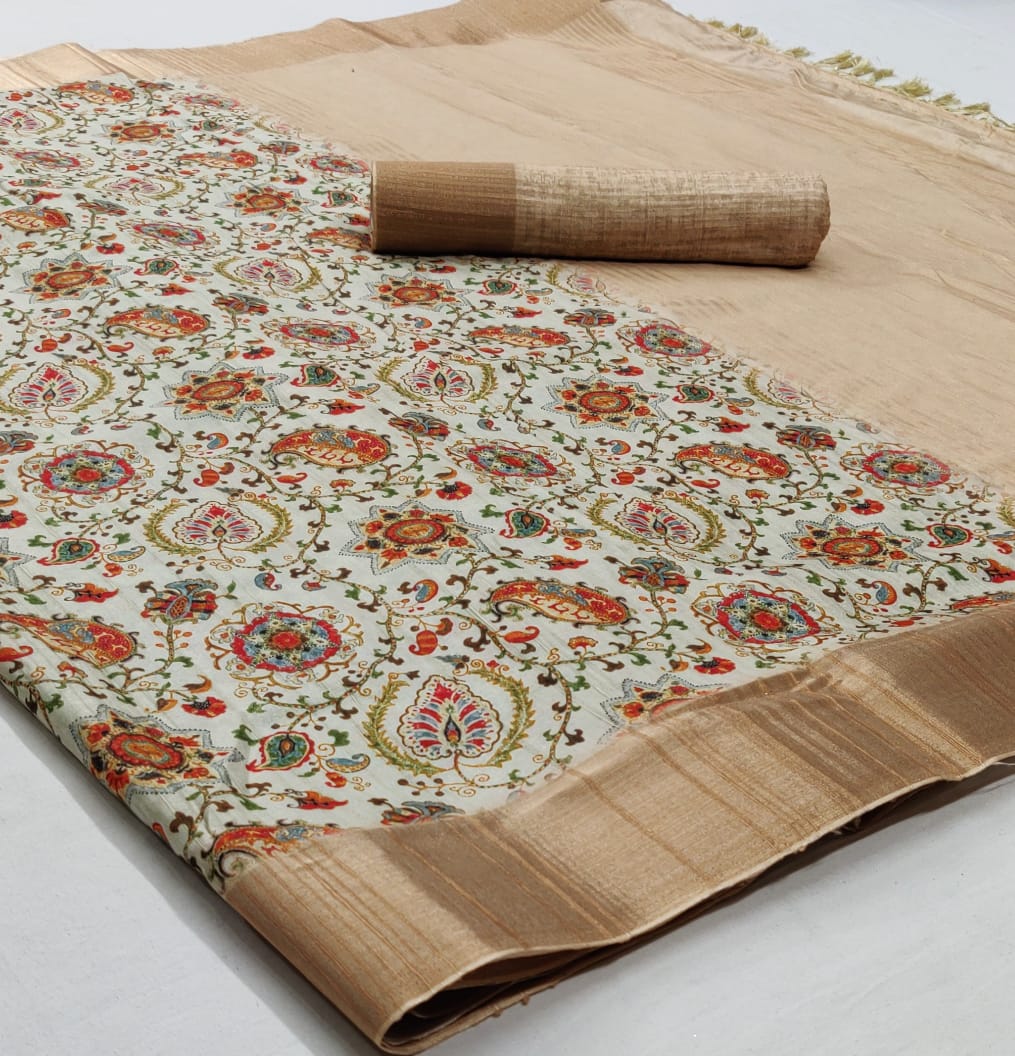 Irra Silk Designer Fancy Floral Printed Soft Silk Sarees Col...