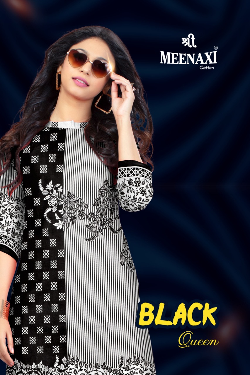 Meenaxi Black Queen Printed Cotton Regular Wear Black And Wh...
