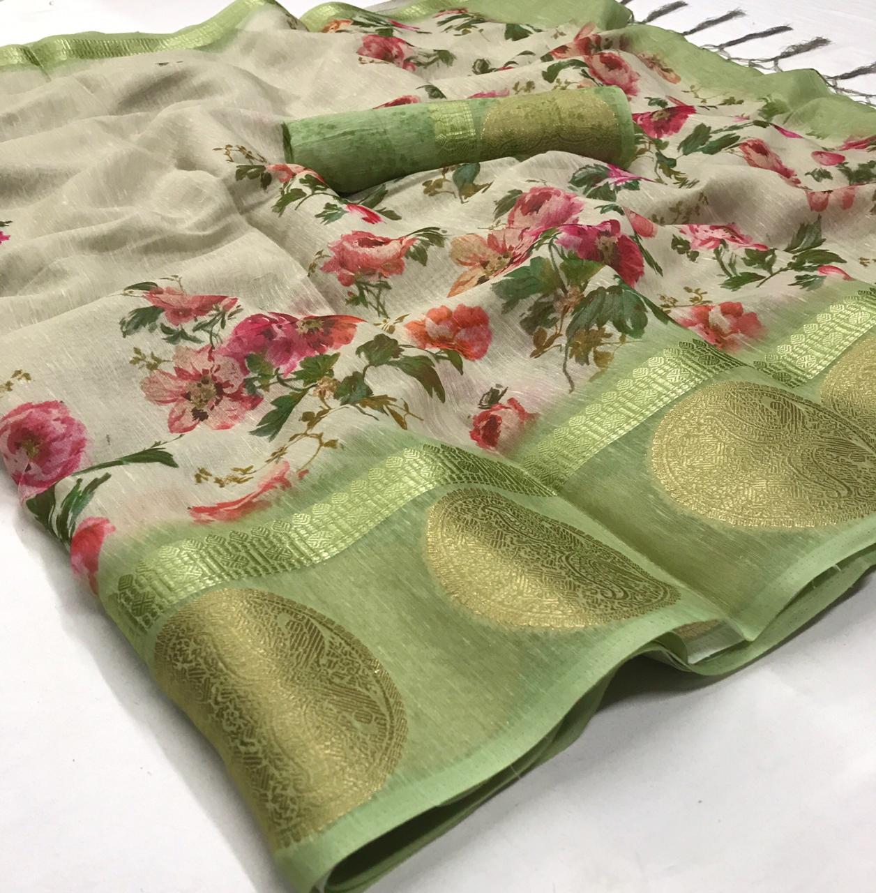 Mrunal Silk Designer Digital Printed Linen Cotton With Jacqu...