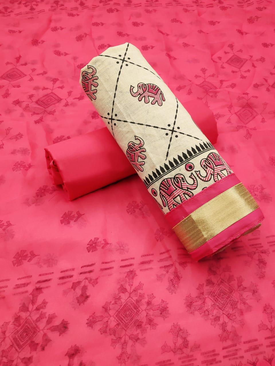 Non Catalog Hand Printed Khadi Cotton Regular Wear Dress Mat...