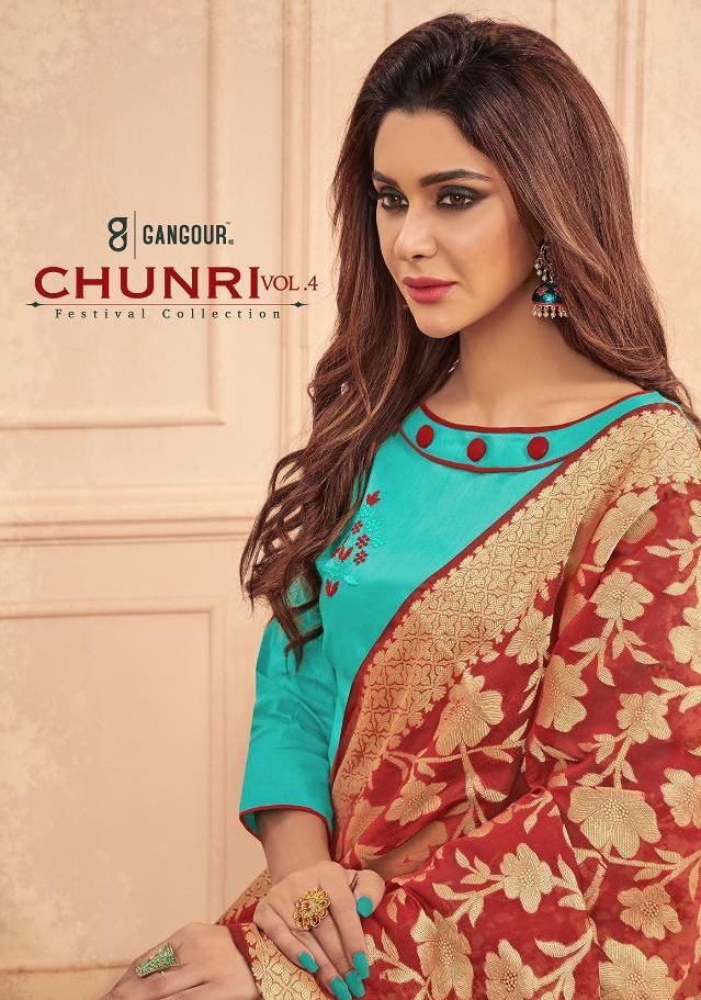 Gangour Nx Chunri Vol 4 Glace Cotton With Embroidery Work Dr...