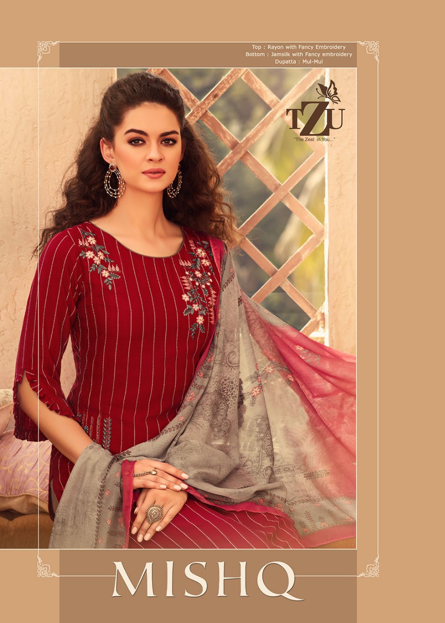Tzu Mishq Rayon Cotton With Embroidery Work Readymade Top Wi...
