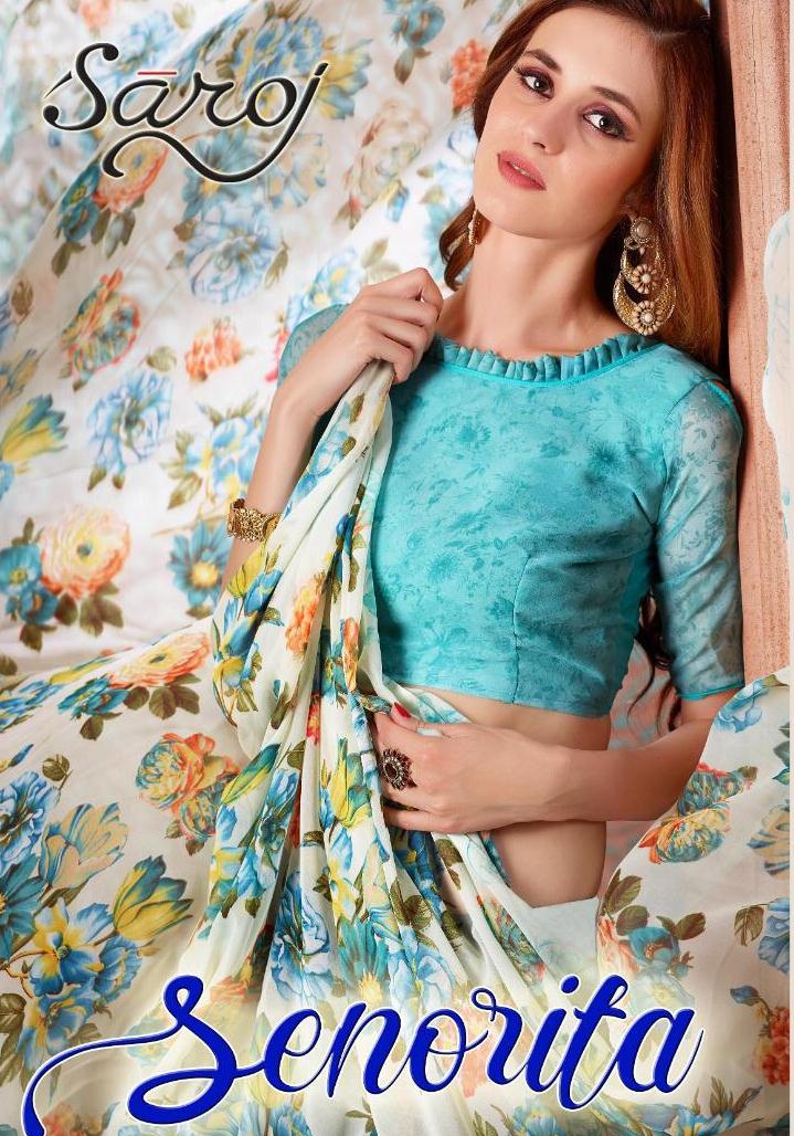 Saroj Sarees Senorita Floral Printed Georgette Regular Wear ...