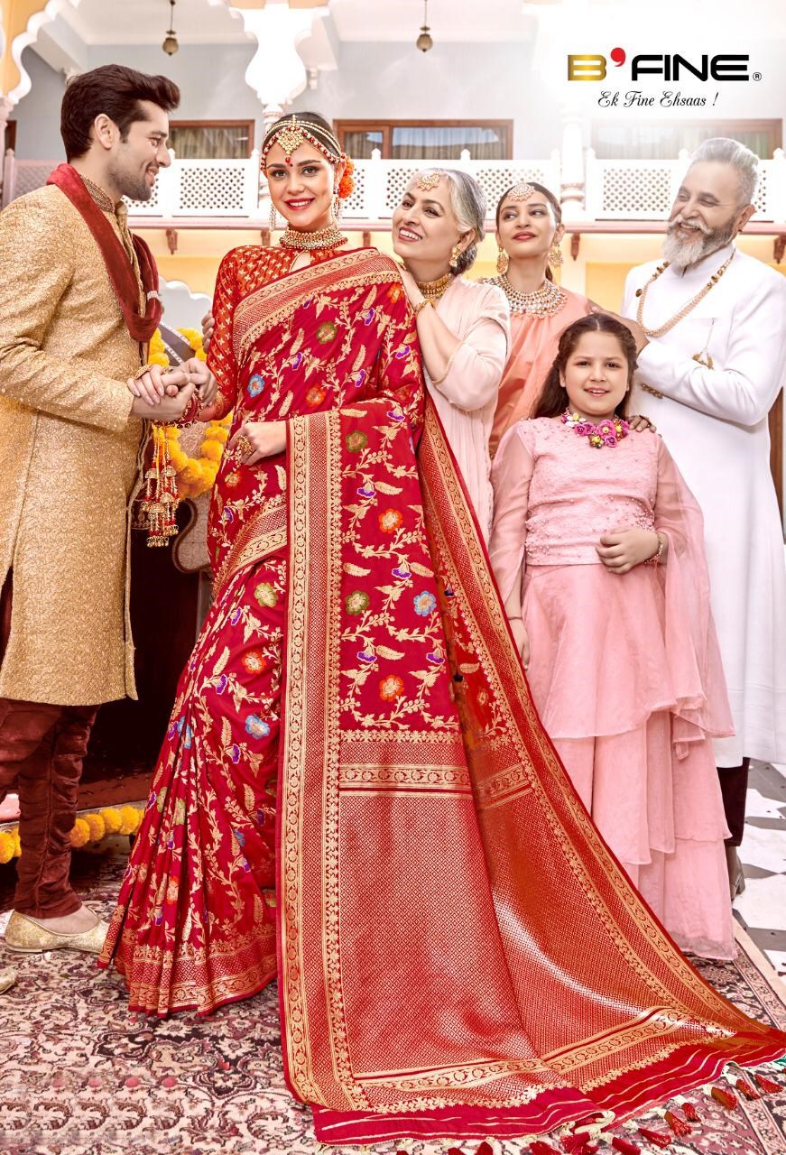 B Fine Vachan Designer Heavy Traditional Banarasi Silk Red B...