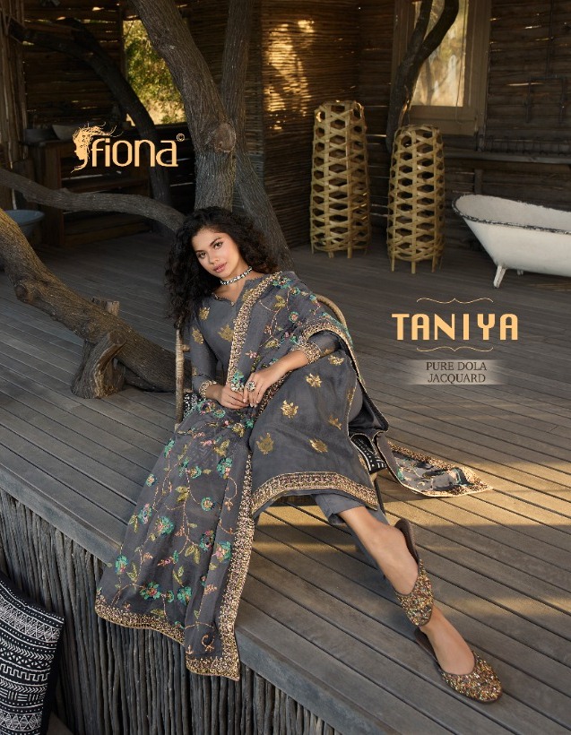 Fiona Taniya Designer Pure Dola Jacquard With Embroidery Wor...