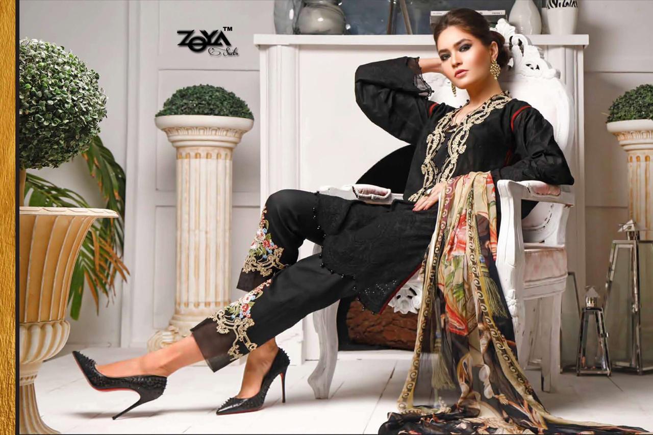 Zoya Firdous Printed Pure Cotton With Embroidery Work Pakist...