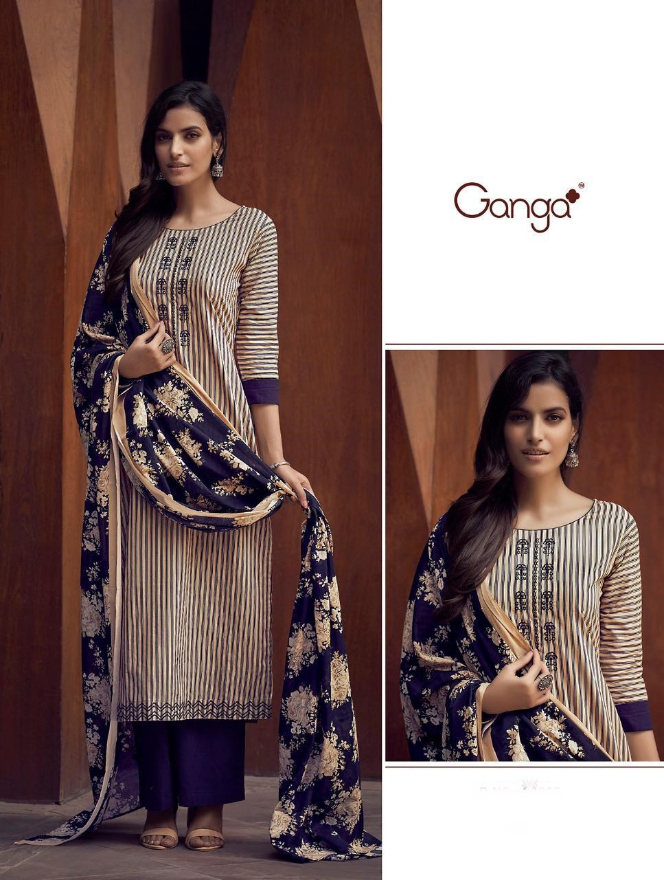 Ganga Seerat Printed Cotton With Embroidery Work Dress Mater...