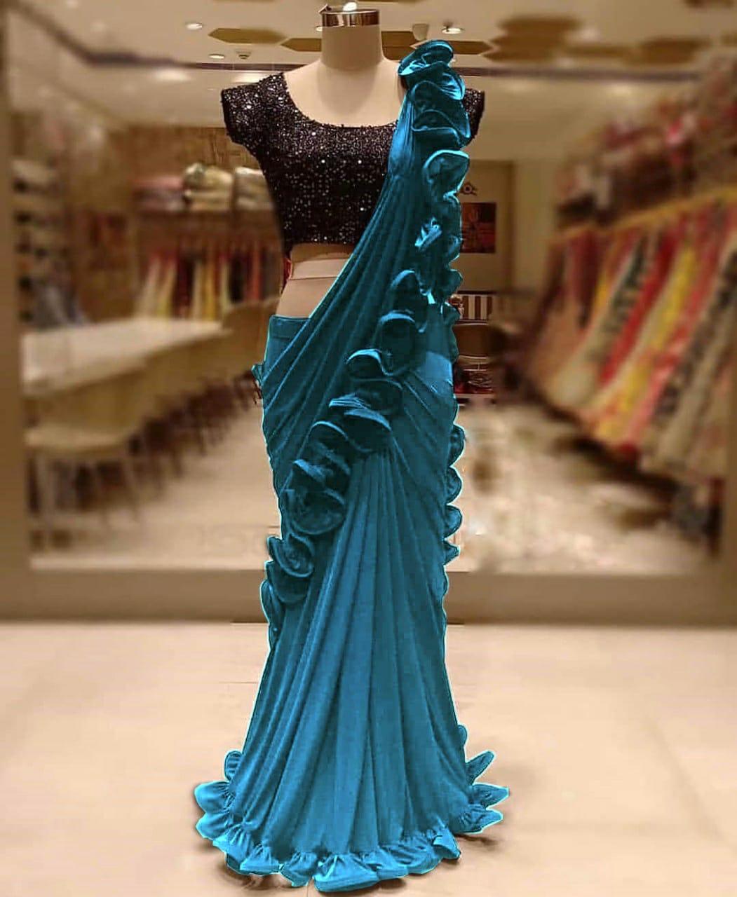 Super Demanding Frill Saree Georgette With Awesome Colors At...