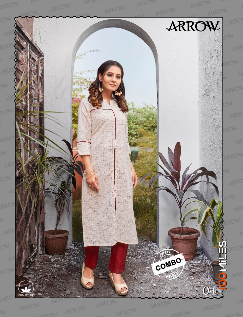 100 Miles Arrow Pure Cotton Readymade Kurtis With Pants At W...