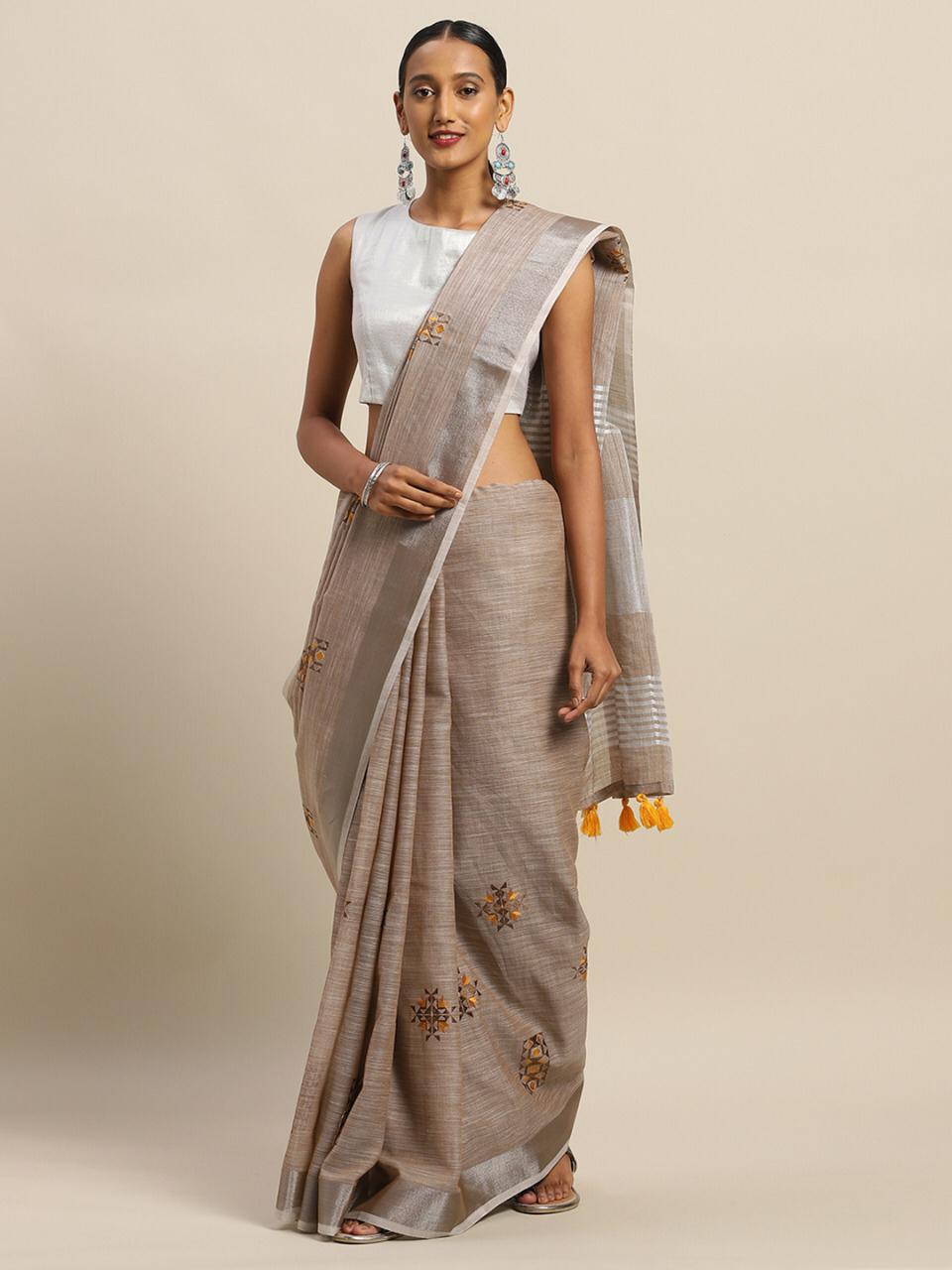 Amyra Linen Cotton With Embroidery Work Pastel Colors Sarees...