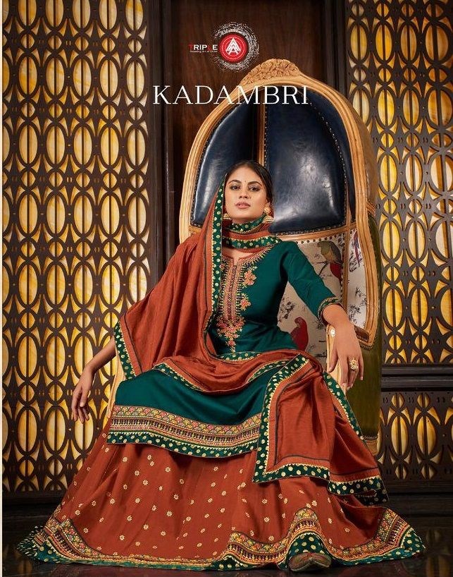 Kessi Fabrics Triple A Kadambari Jam Silk With Embroidery Wo...