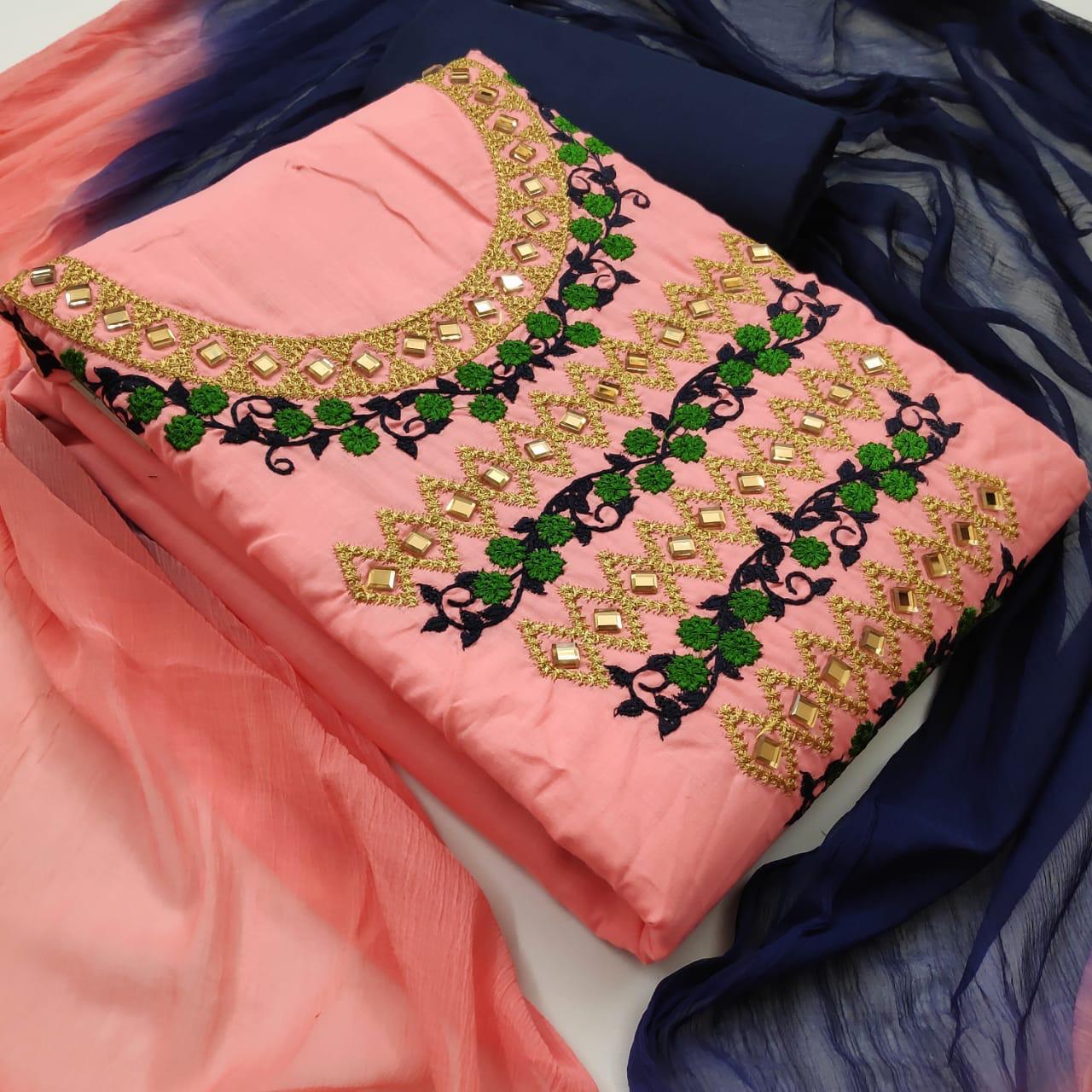 Non Catalog Cotton With Embroidery Mirror Work Dress Materia...