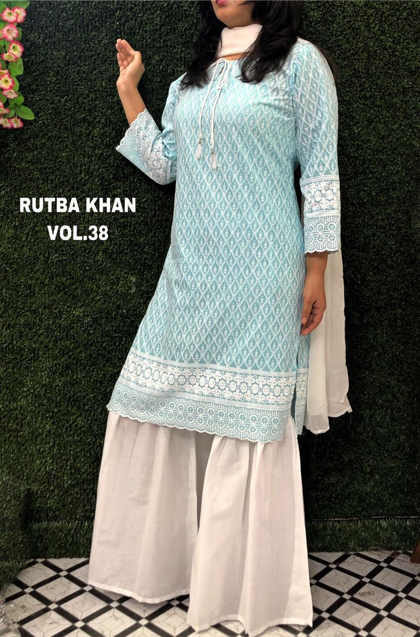 Rutba Khan Vol 38 Cotton With Work Readymade Top With Bottom...