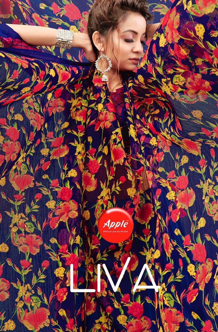 Apple Sarees Liva Floral Printed Linen Satin Sarees Collecti...
