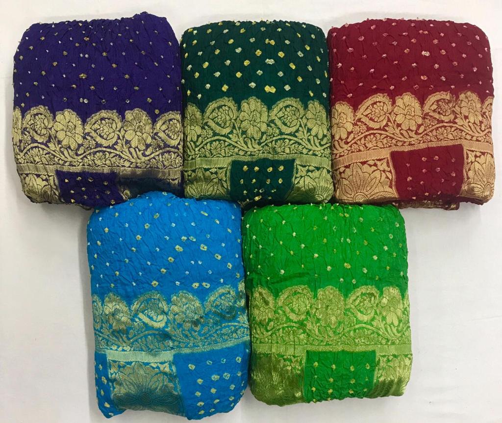 Latest Cotton Base Bandhej Silk Sarees Collection Wholesaler
