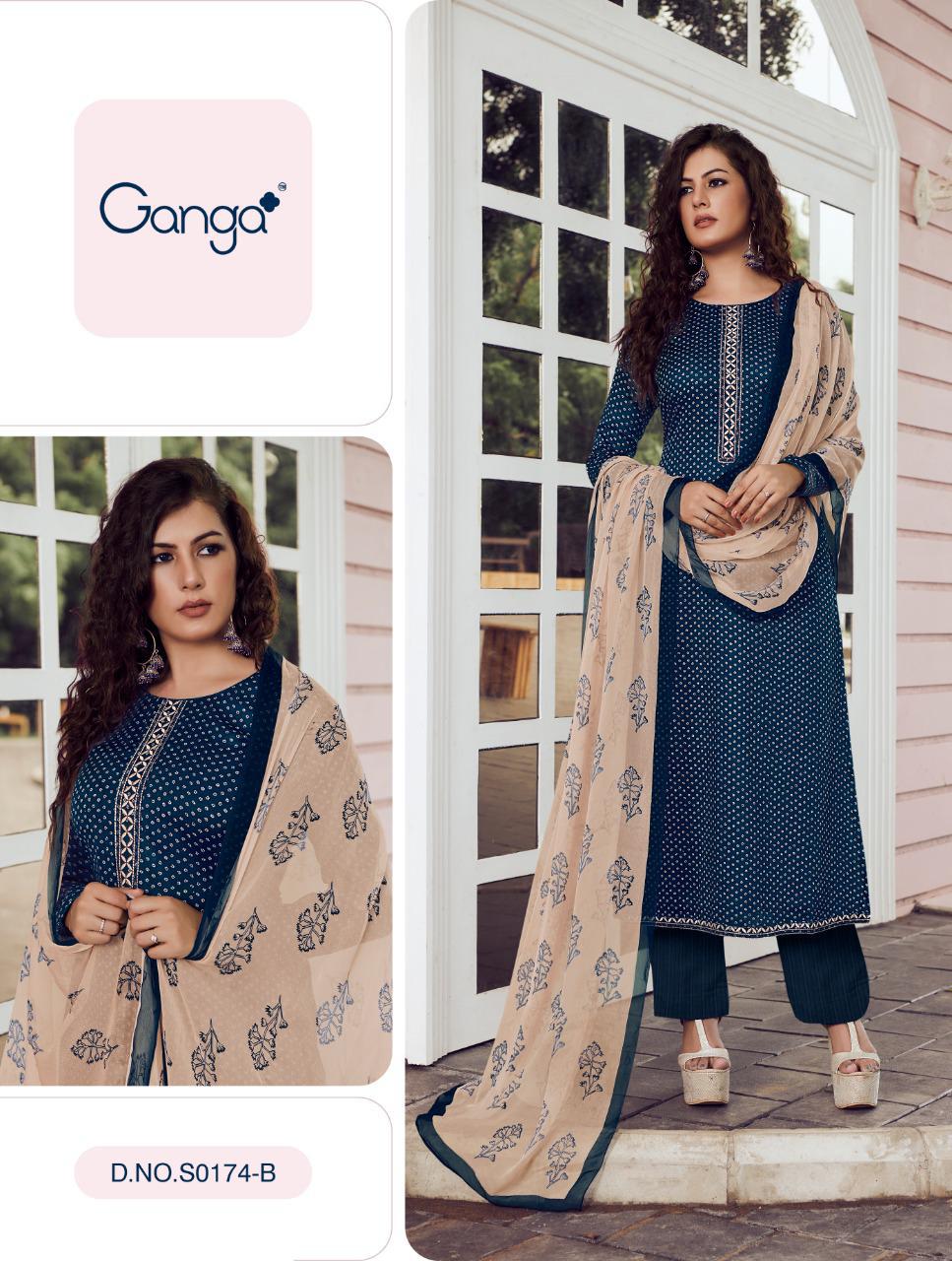 Ganga Avni Printed Silk Cotton Satin With Embroidery Work Dr...