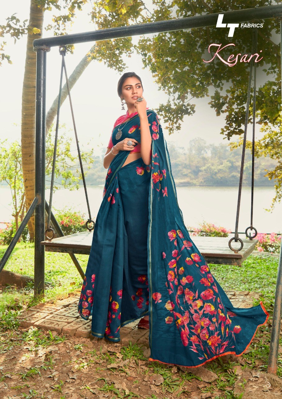 Lt Fabrics Kesari Floral Printed Cotton Sarees Collection At...