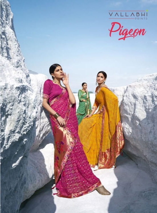 Vallabhi Prints Pigeon Printed Georgette Sarees Collection A...