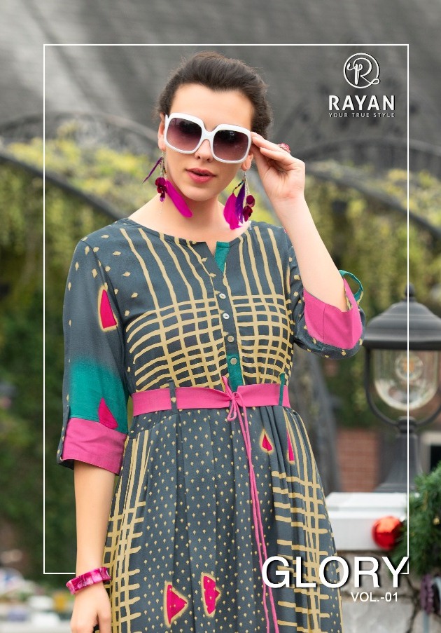 Rayan Glory Printed Rayon Readymade Kurtis Collection At Who...