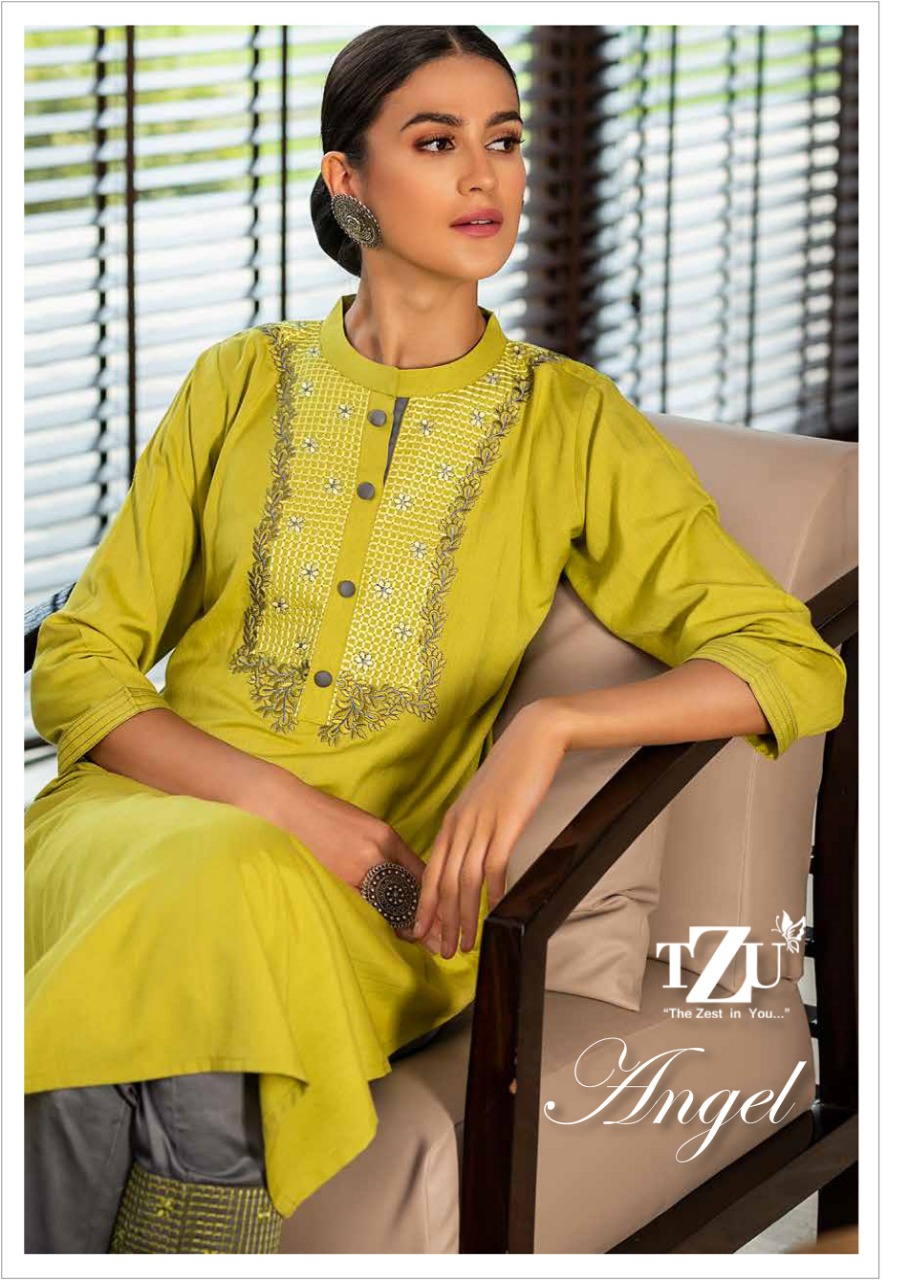 Tzu Angel Cotton With Embroidery Work Readymade Kurtis With ...