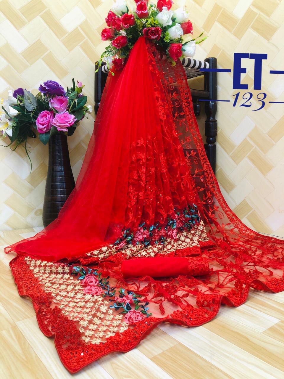 Non Catalog Designer Heavy Net With Embroidery Work Party We...