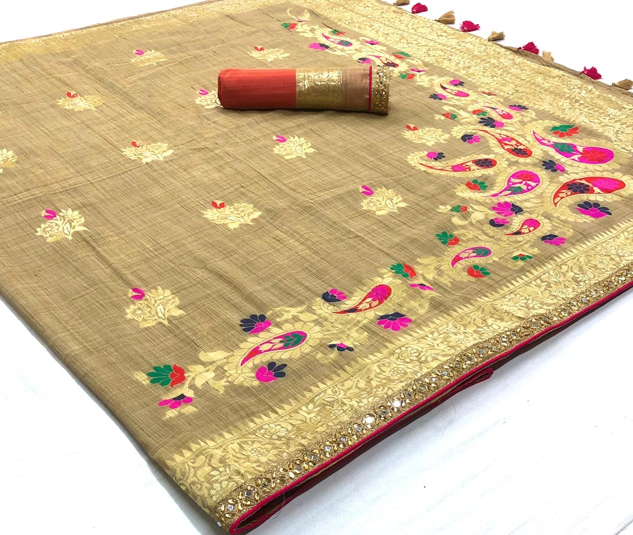 Shar Silk Designer Soft Handloom Weaving Silk Rich Palli Sar...
