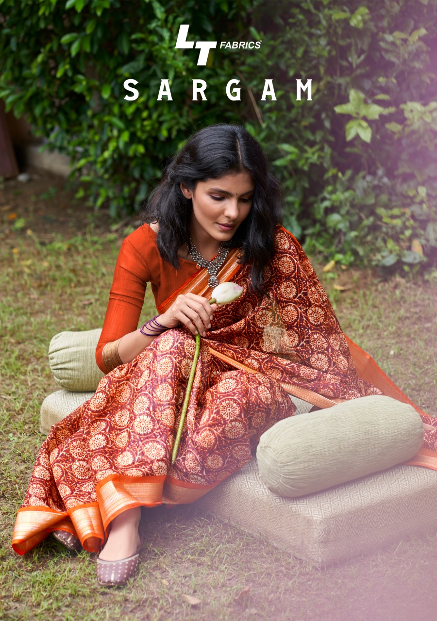 Lt Fabrics Sargam Printed Cotton Silk With Weaving Border Sa...
