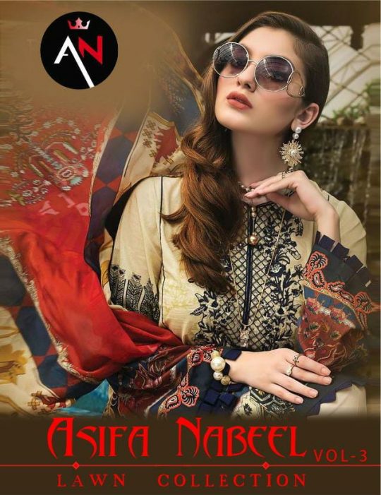 Asifa Nabeel Lawn Collection Vol 3 Printed Pure Cambric Cott...