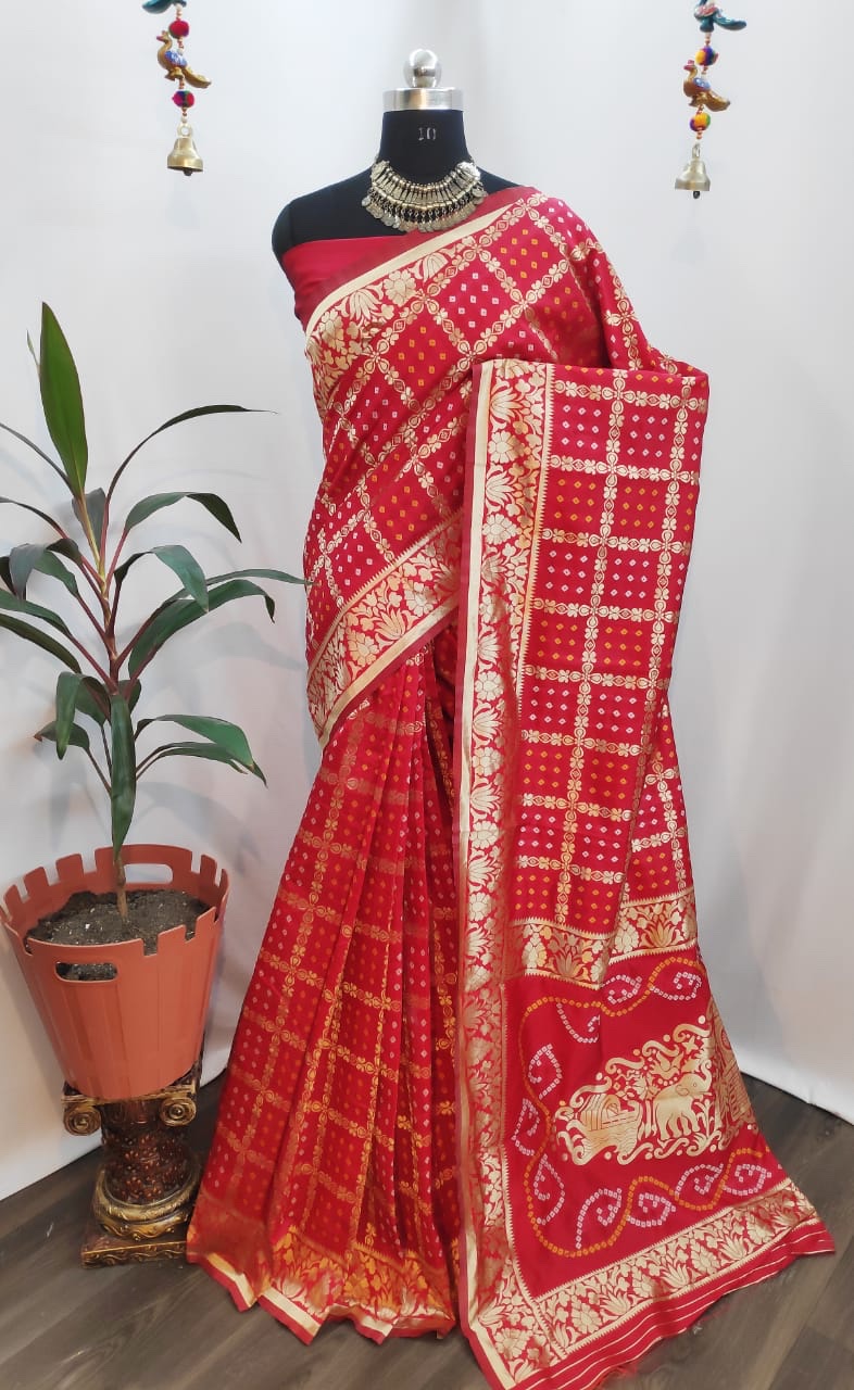 Non Catalog Traditional Silk Weaving Bandhani Sarees Collect...