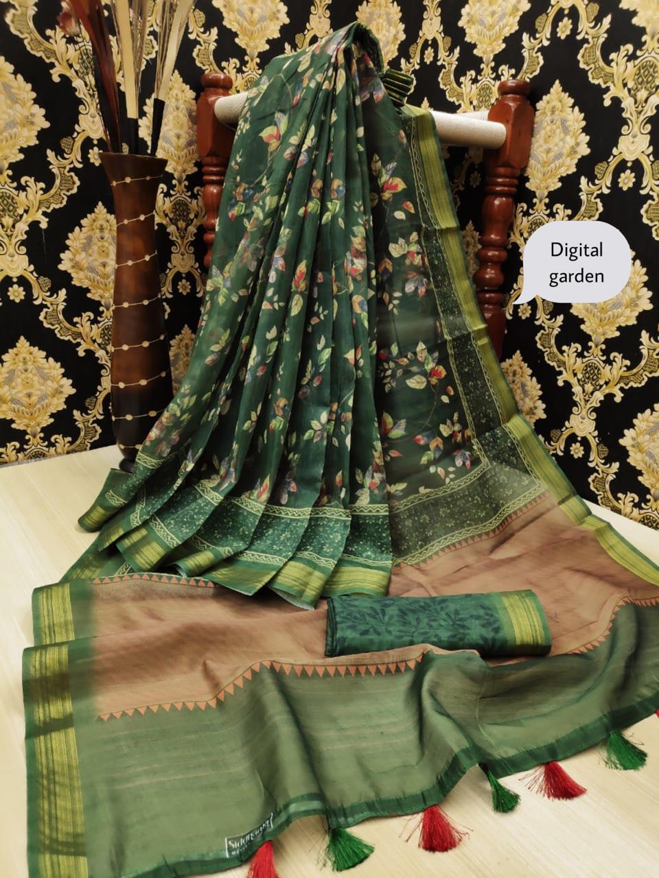 Latest Non Catalog Digital Printed Linen Silk Sarees Collect...