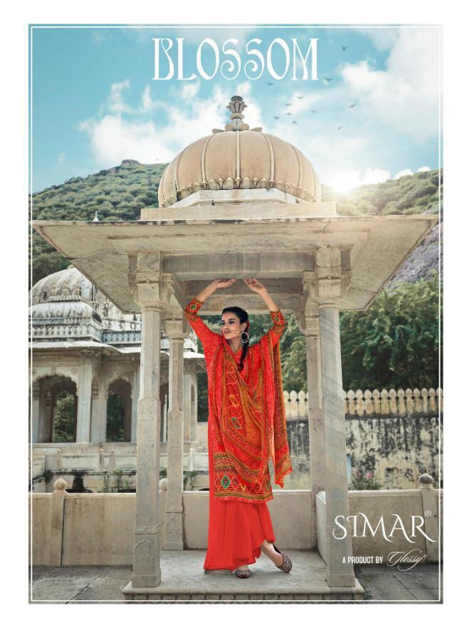 Glossy Simar Blossom Digital Printed Pure Jam Satin With Han...