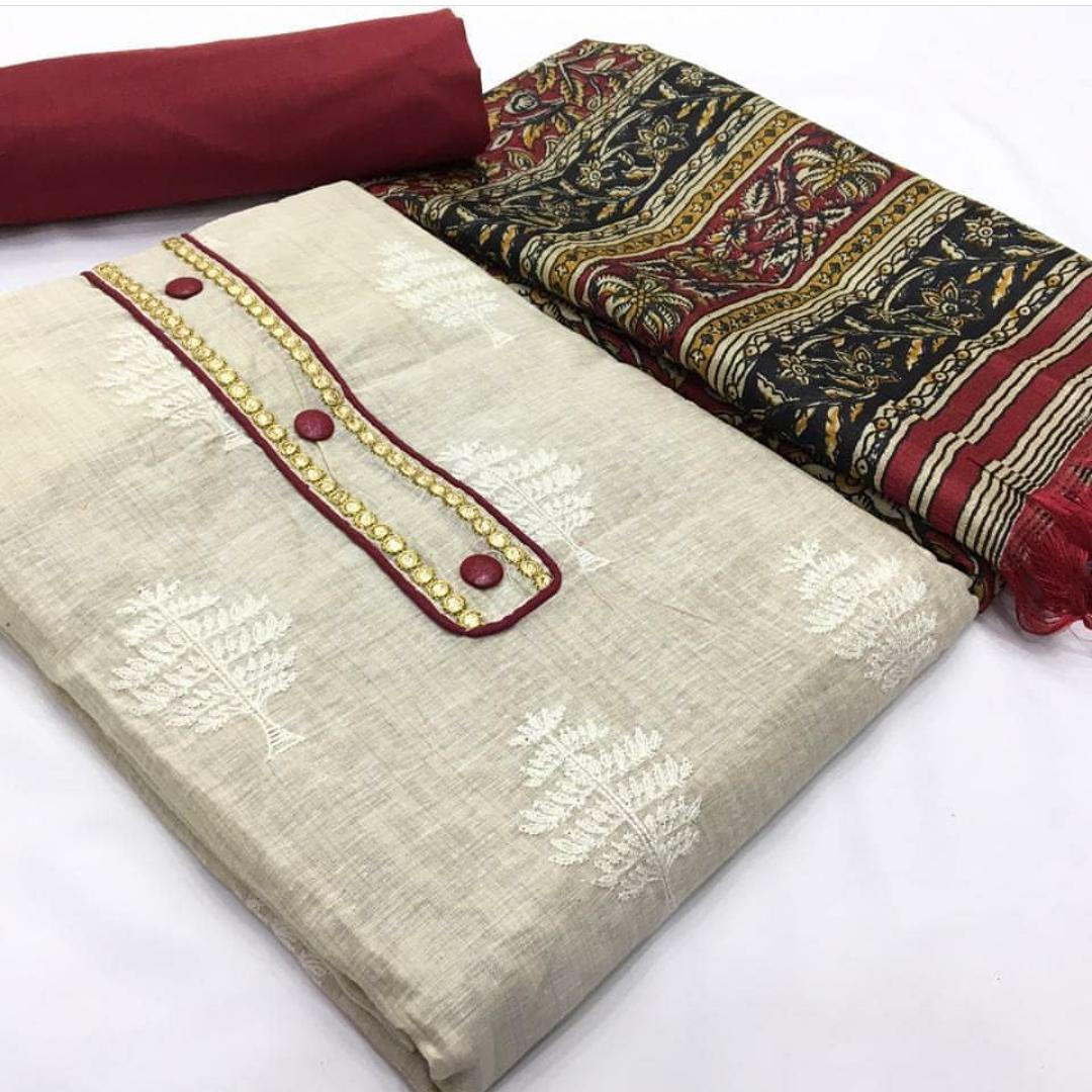 Latest Khadi With Embroidery Dress Materials At Wholesale Ra...