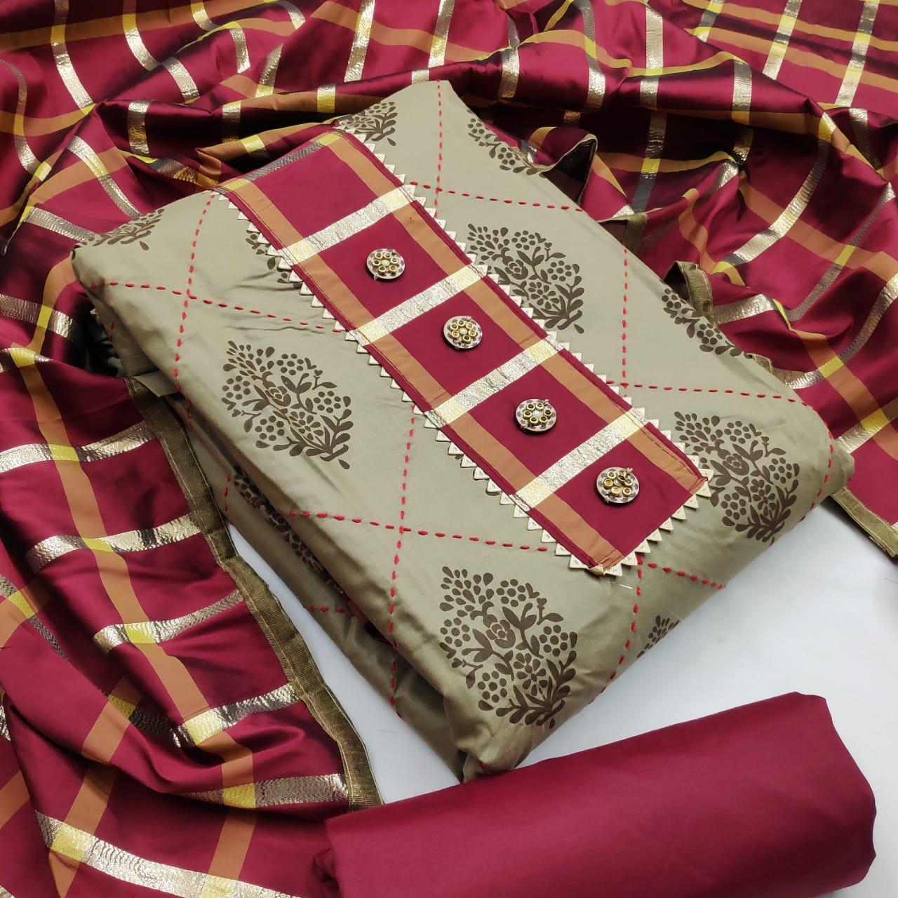 Latest Designer Printed Cotton With Katha Embroidery Work Dr...