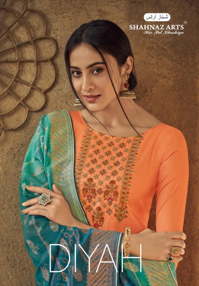 Shahnaz Arts Diyah Tusser Silk With Embroidery Work Dress Ma...