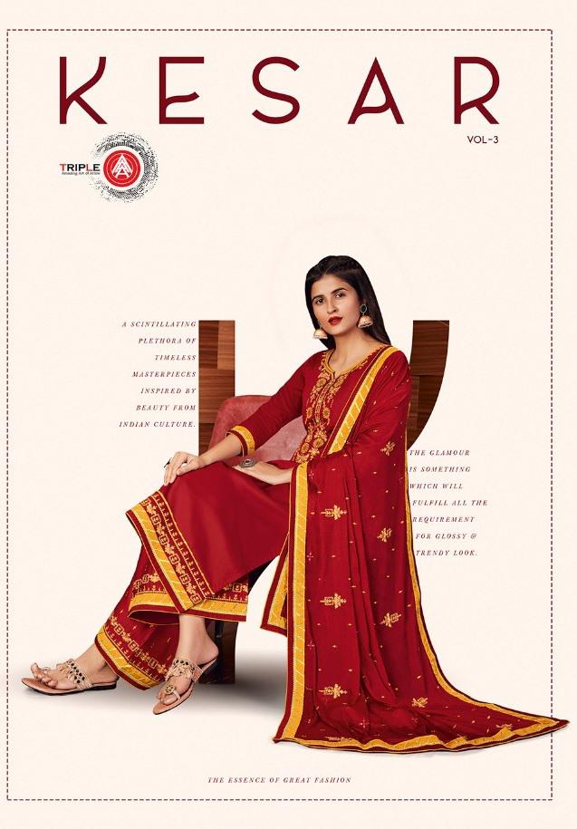 Kessi Fabrics Triple A Kesar Vol 3 Designer Jam Silk With Em...